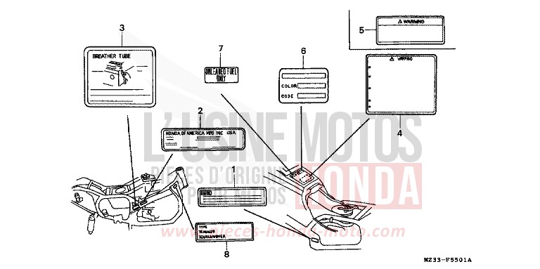 ETIQUETTE DE PRECAUTIONS (2) de Gold Wing Aspencade CANDY SPECTRA RED (R176K) de 1994